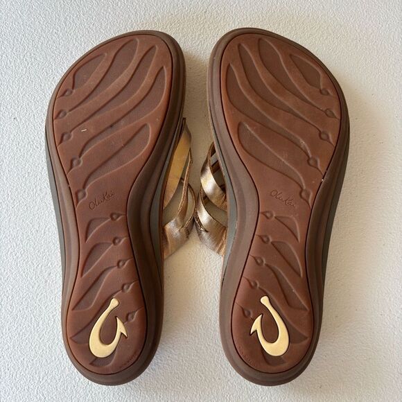 Olukai U’i Ko’o Gold Leather Sandals Women’s Sz 9 - Picture 8 of 10